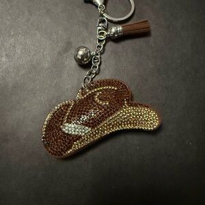 Mint Brown & Gold Rhinestone Cowboy Hat Keychain